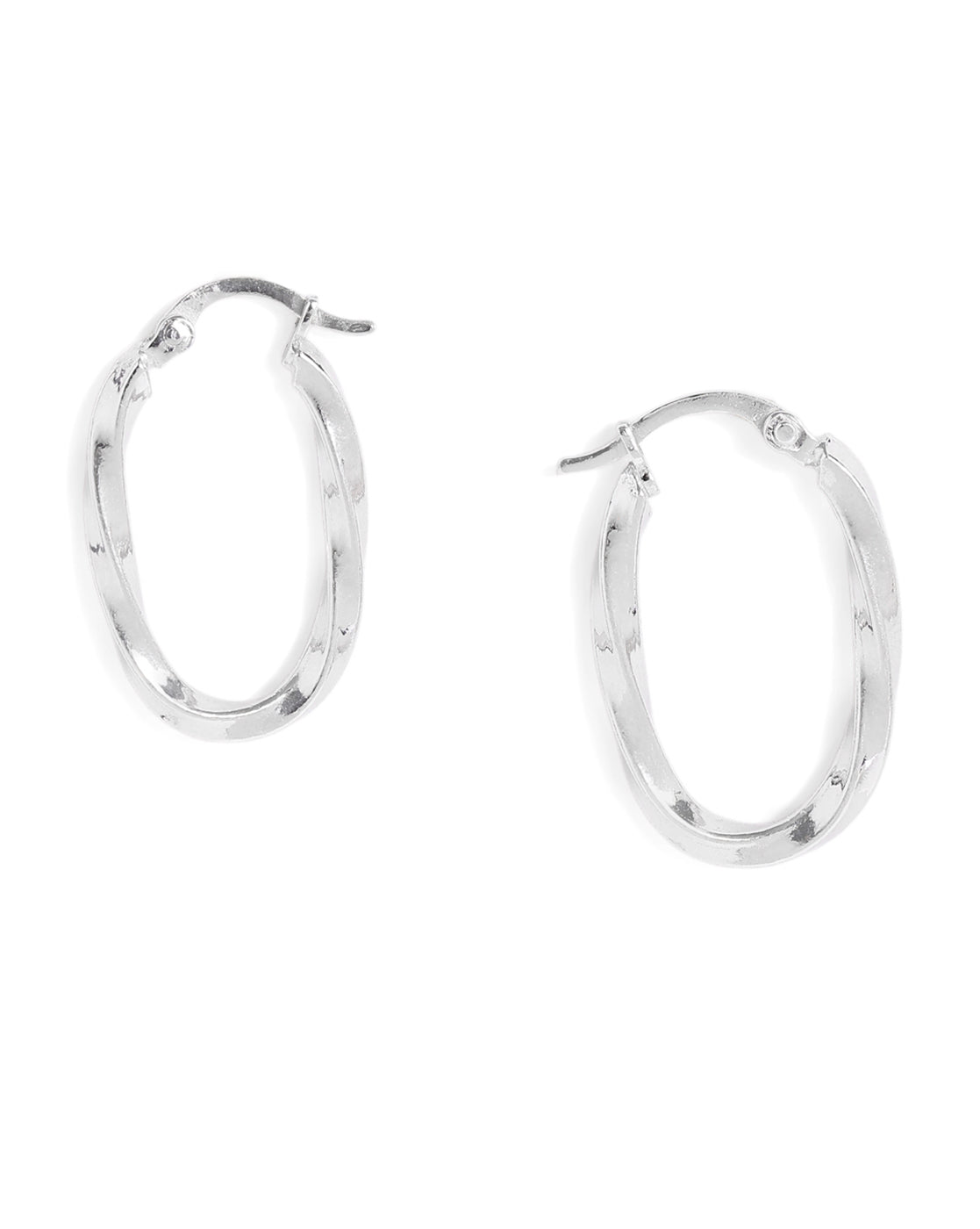 Rhodium Plated Oval Twisted Hoop Earring