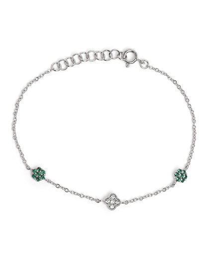 Rhodium Plated Green CZ Van Cleef Charm Adjustable Bracelet