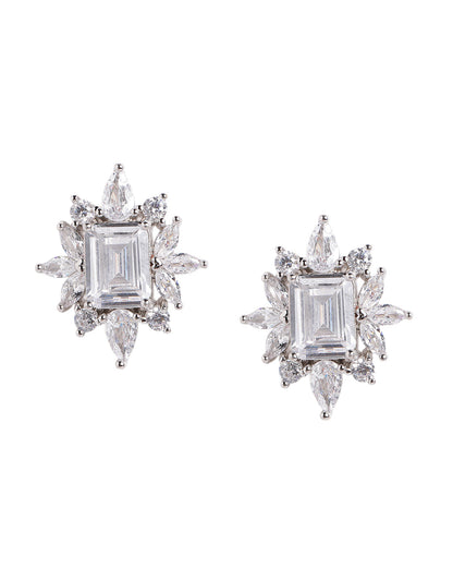 Silver Plated Sparkling Baguette Solitaire CZ Statement Studs