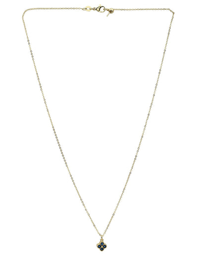 Gold Plated Petite Four-Clover Pendant with Sapphire Blue and Cable Chain