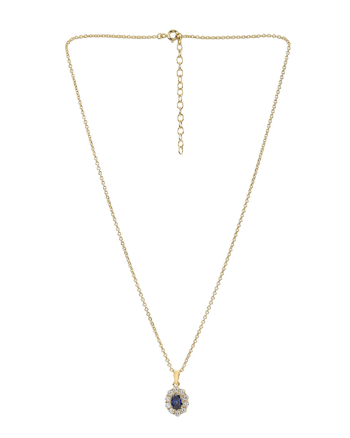 Premium 18kt Gold Plated Blue Sapphire CZ Halo Pendant with Chain