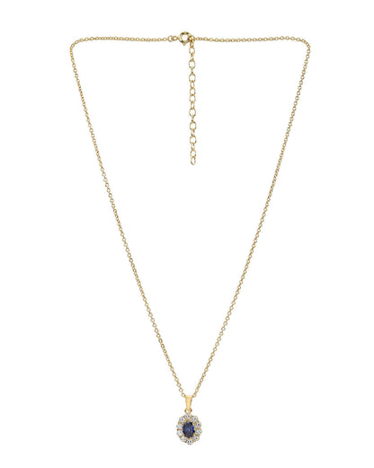 Premium 18kt Gold Plated Blue Sapphire CZ Halo Pendant with Chain