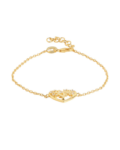18kt Gold Plated CZ Studded Tree of Life Heart Charm Adjustable Bracelet