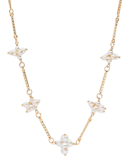 Gold Plated Bar &amp; Pearl Beaded Necklace