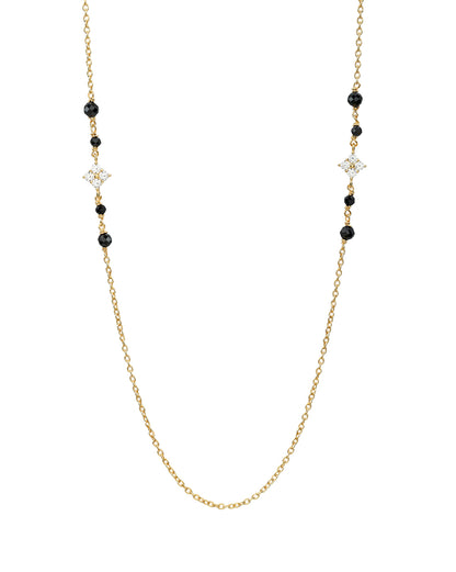 925 Sterling Silver 18kt Gold Plated Natural black bead &amp; CZ Studded Contemporary Mangalsutra