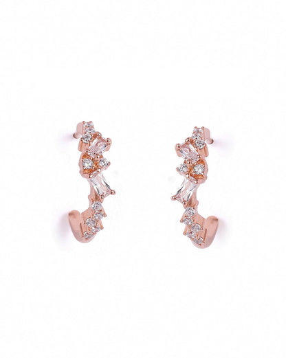 18kt Rose Gold Plated Baguette CZ  Half Hoop Earring