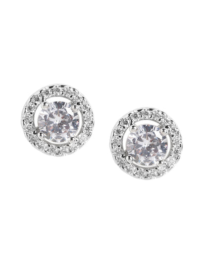 Silver Plated Classic Round Solitaire CZ Halo Stud Earring