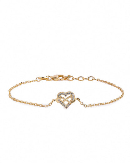 18kt Gold Plated CZ Infinity Heart Charm Adjustable Bracelet
