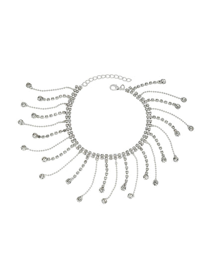 Silver Plated Rhinestone Tassel Fringe Anklet