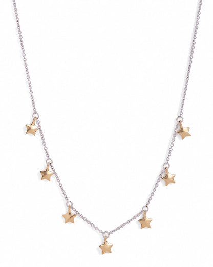 18kt Gold &amp; Rhodium Plated Dual Tone Dangling Star Charm Necklace