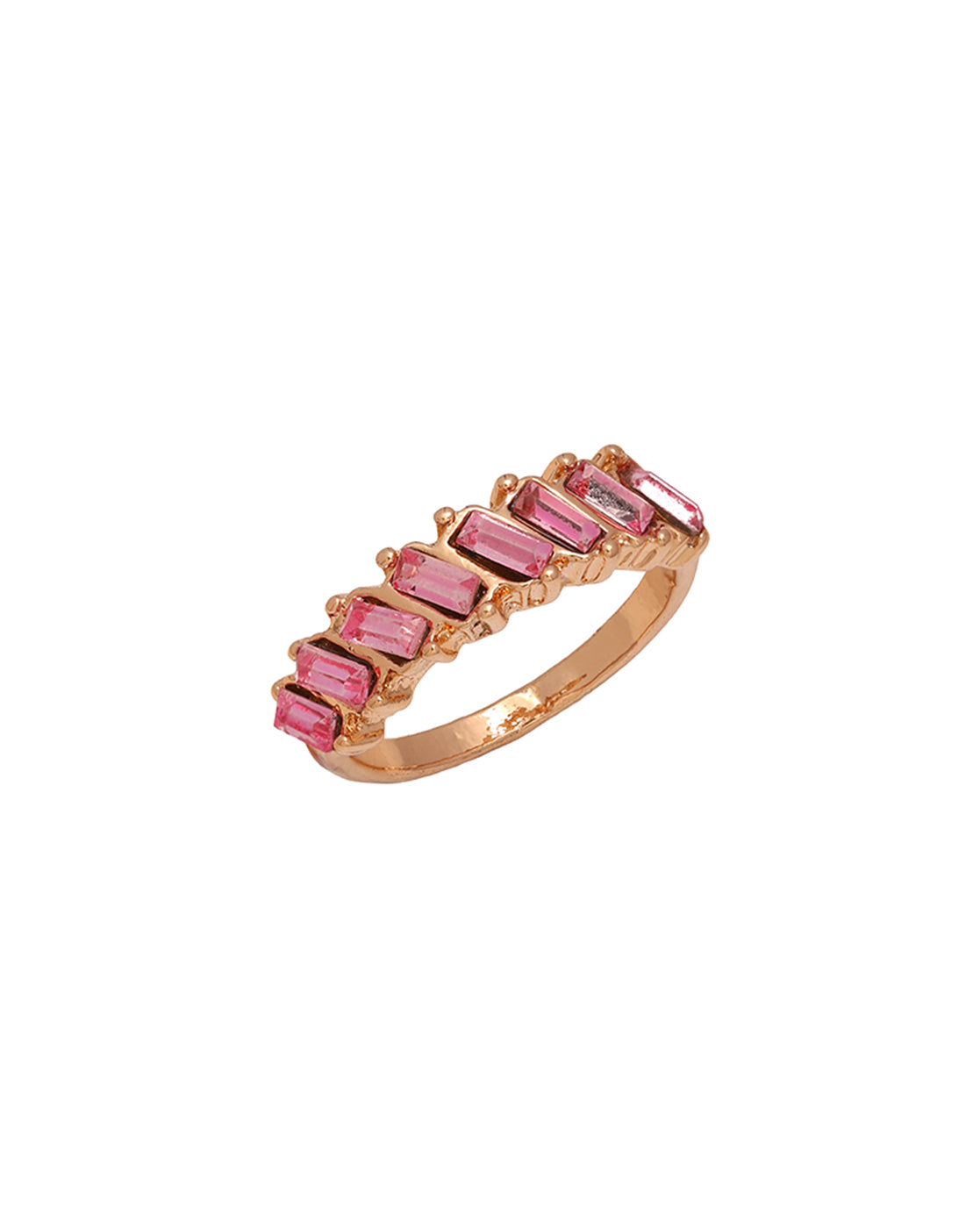 Gold Plated Pink Baguette Stone Statement Ring