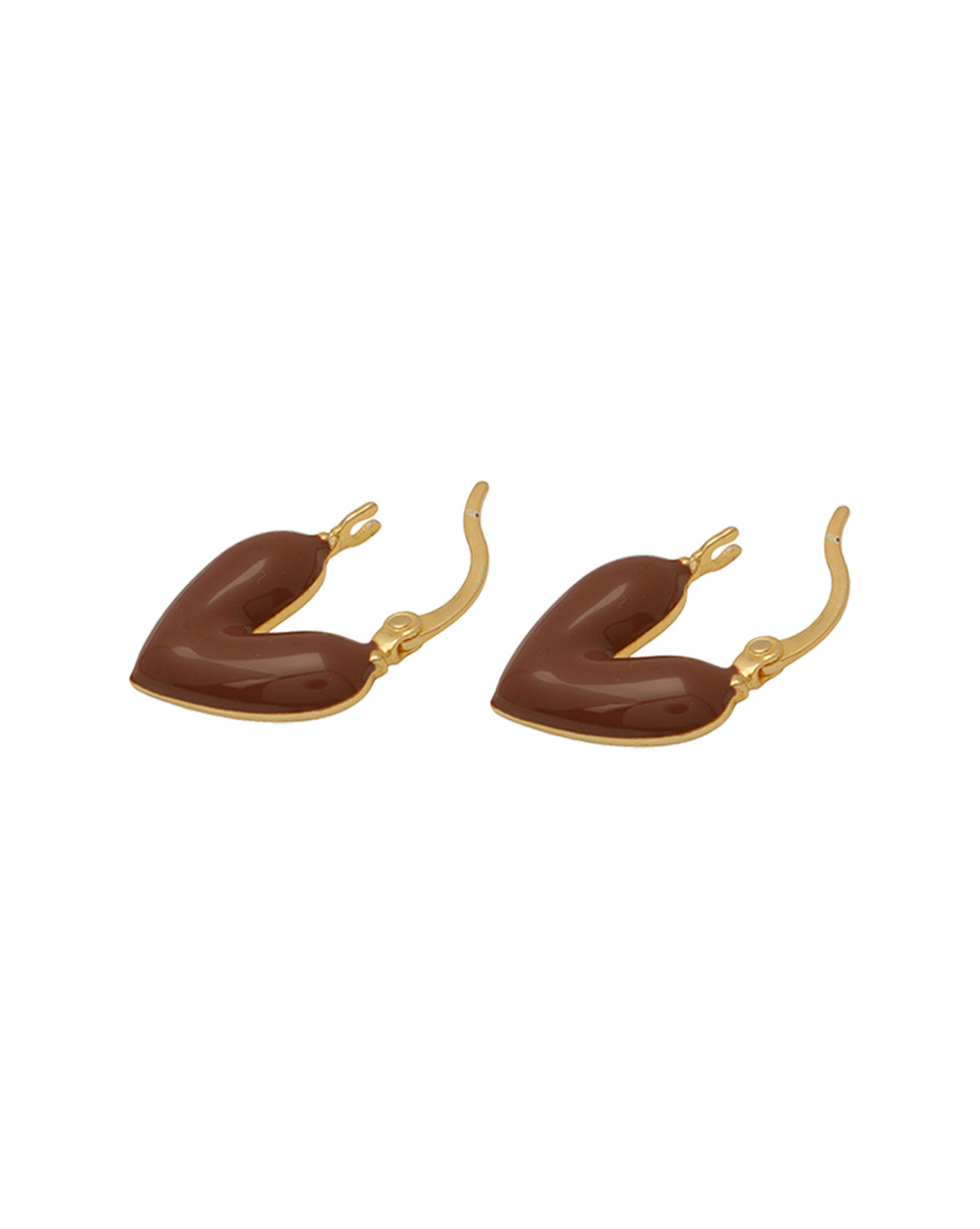 18k Gold-Plated Brown Enamel Heart Hoop Earrings