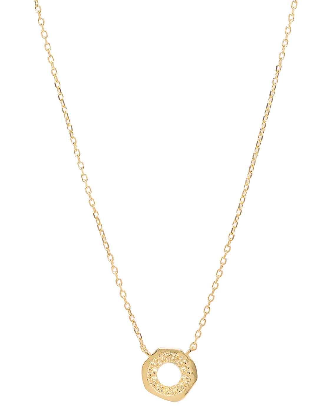 18KT Gold Plated Textured Circle Pendant Necklace