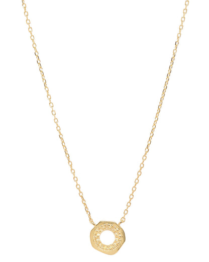 18KT Gold Plated Textured Circle Pendant Necklace