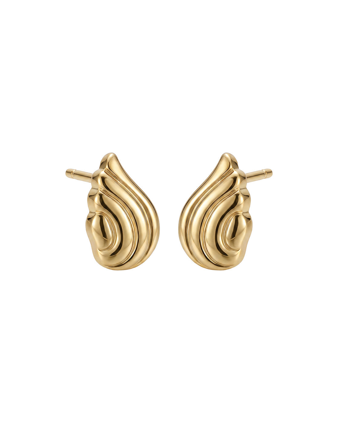 18kt Gold Plated Ribbed Textured Contemporary Stud Earring
