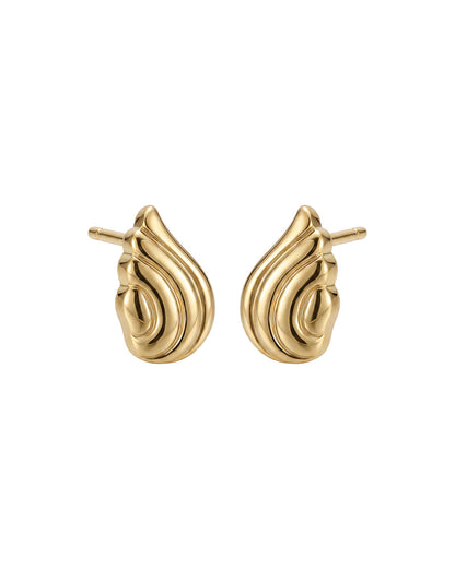 18kt Gold Plated Ribbed Textured Contemporary Stud Earring