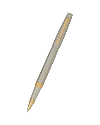 Grey and Gold Toned Elegant Executive Writing Roller Pen with Clip