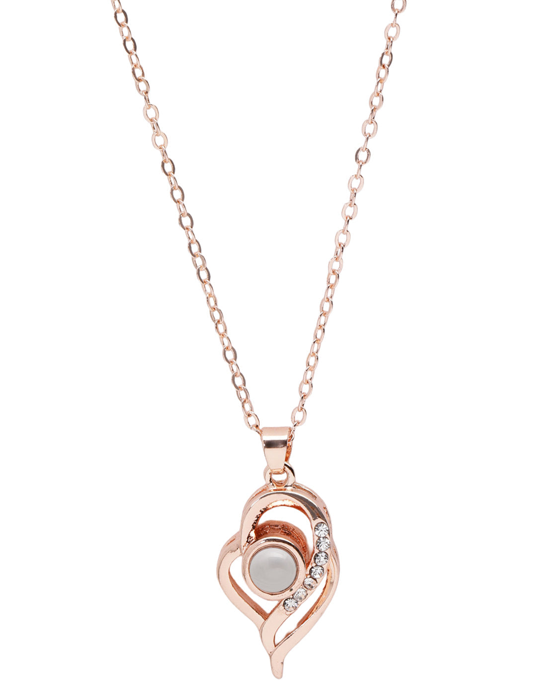 Rose Gold Plated CZ Studded Heart Pendant and Chain