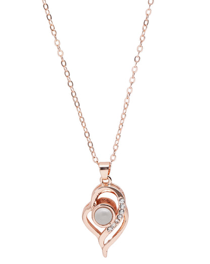 Rose Gold Plated CZ Studded Heart Pendant and Chain