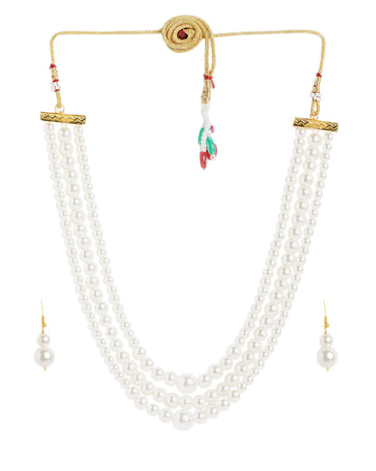 Gold Plated Triple Strand Graduation Pearl Necklace with Earring Set