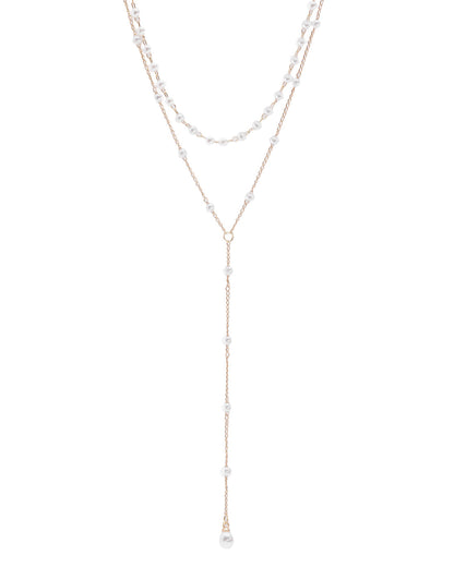 Gold Plated Elegant Pearl Layered Lariat Necklace