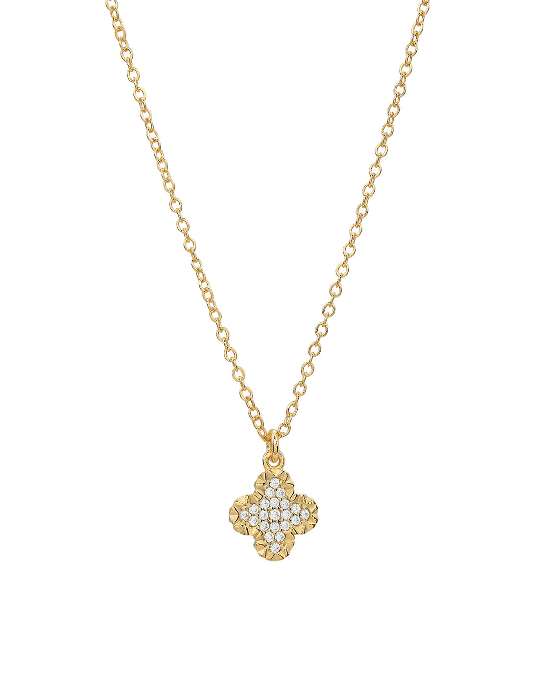 18kt Gold Plated Four-Clover CZ Studded Pendant and Chain