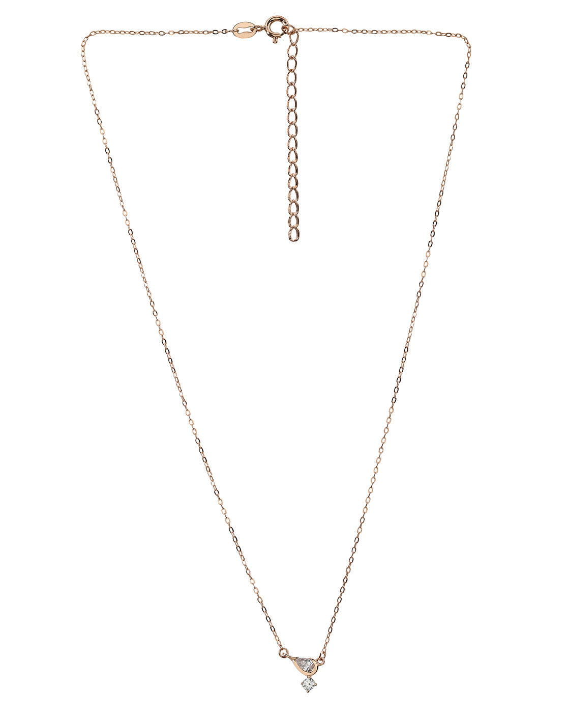 925 Sterling Silver 18kt Rose Gold Plated Dangling Solitaire Contemporary Necklace