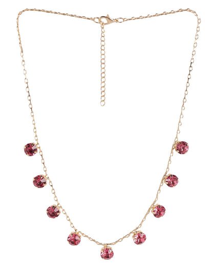 Gold Toned Fashionable Pink Crystal Solitaire Charm Necklace