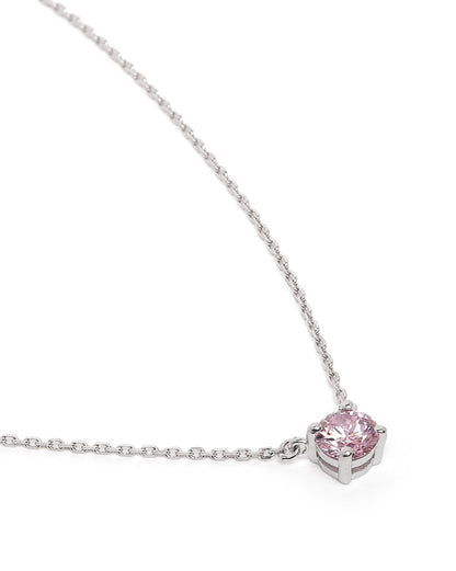 Rhodium Plated Dangling Pink Solitaire Necklace