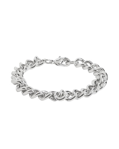 Men Silver Plated Curb Chain Bracelet