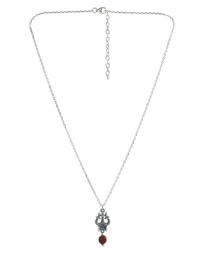 Oxidized Lord Shiva Trishul Damru and Natural Rudraksha Pendant with Chain for Unisex