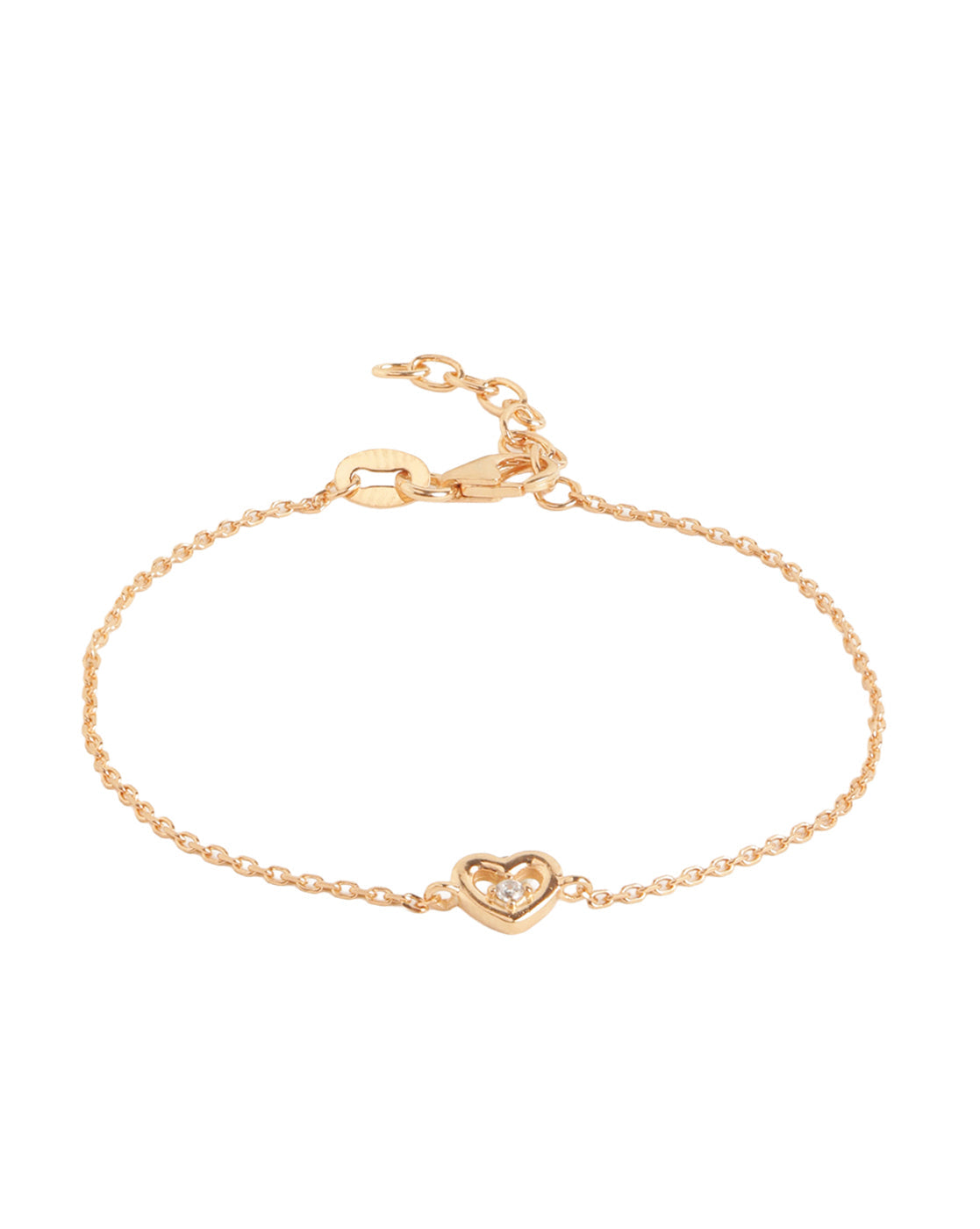 18kt Rose Gold Plated with CZ Studded Heart Adjustable Charm Bracelet