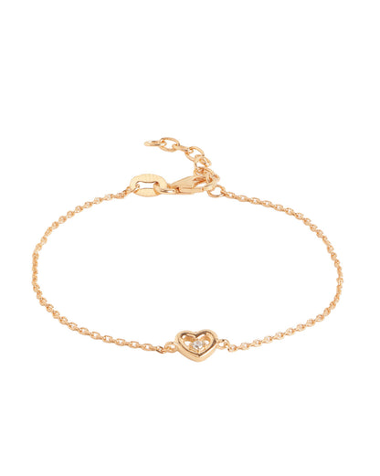 18kt Rose Gold Plated with CZ Studded Heart Adjustable Charm Bracelet