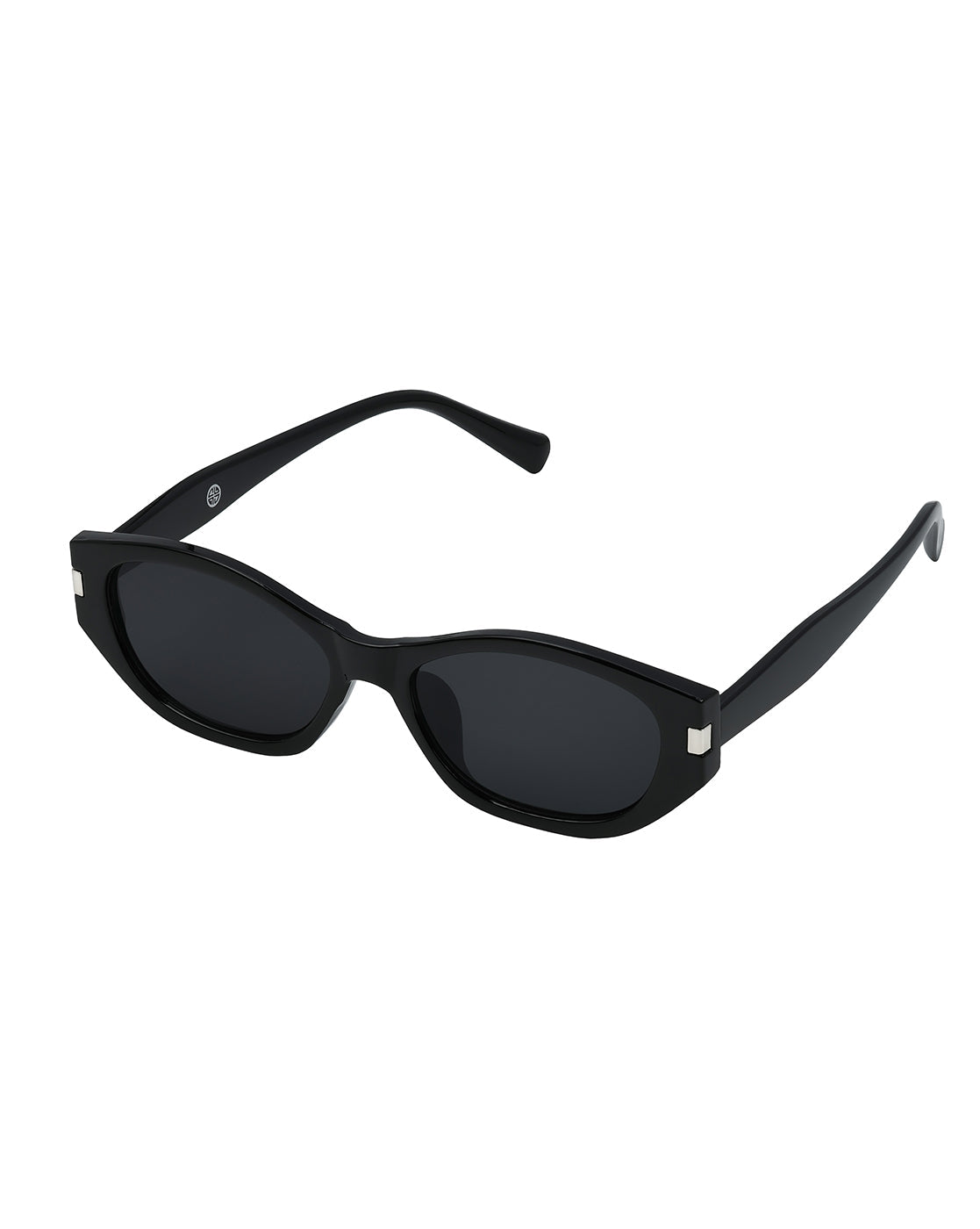 Women Black &amp; Silver Toned UV Protected Black Lens Oval Sunglasses