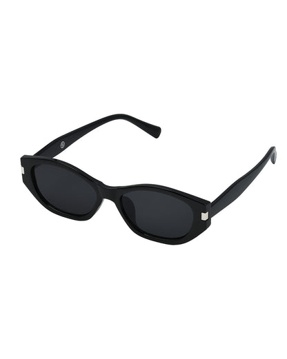 Women Black &amp; Silver Toned UV Protected Black Lens Oval Sunglasses