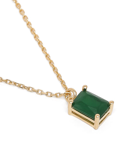 18kt Gold Plated Green Stone Square Pendant and Chain