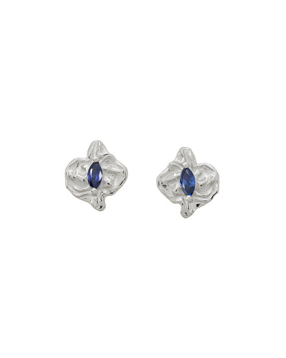 Rhodium Plated CZ Sapphire Blue Studded Contemporary Petite Stud Earring