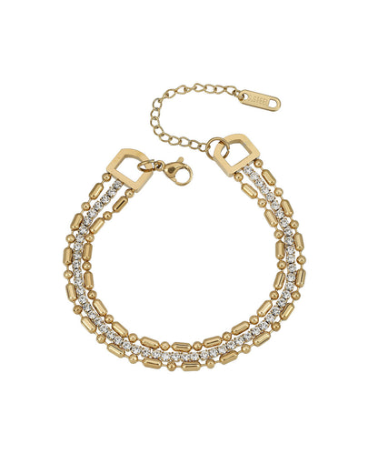 Premium Gold Plated CZ Studded Bold Layered Tennis Bracelet
