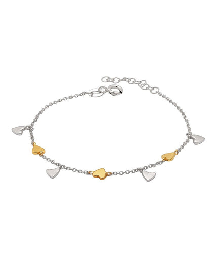 925 Sterling Silver Rhodium Plated Heart Charm Bracelet