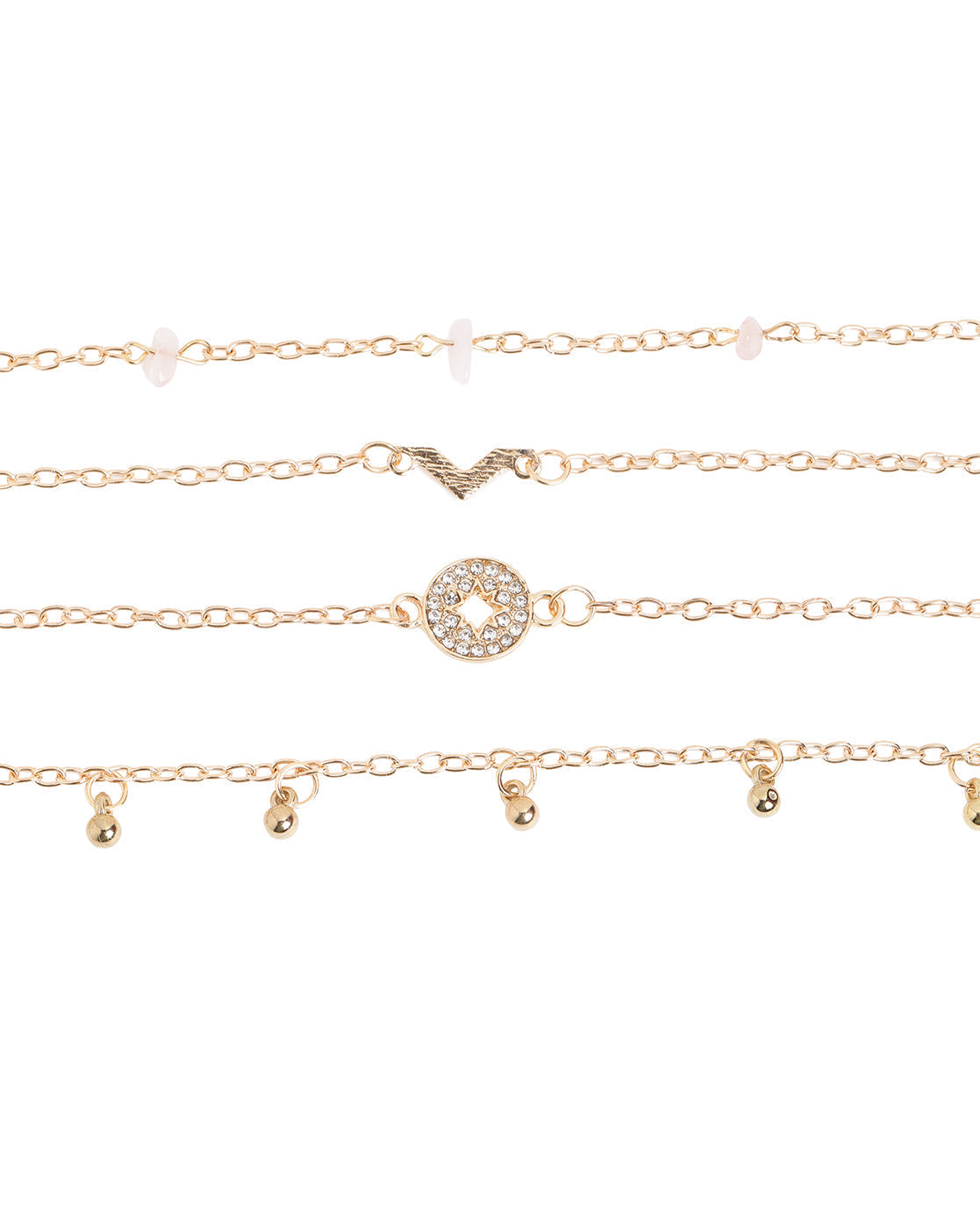 Set of 6 Rose Gold Plated CZ Studded Textured Trendy Adjustable &amp; Cuff Bracelet Multipack Set