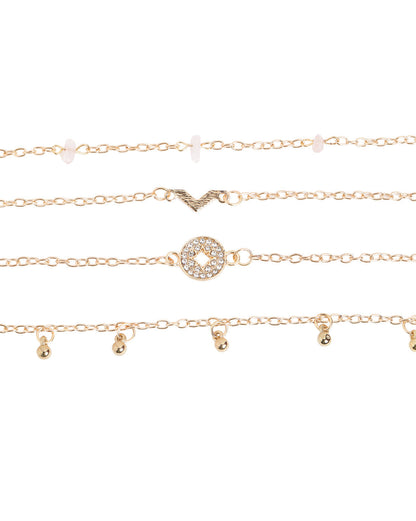 Set of 6 Rose Gold Plated CZ Studded Textured Trendy Adjustable &amp; Cuff Bracelet Multipack Set