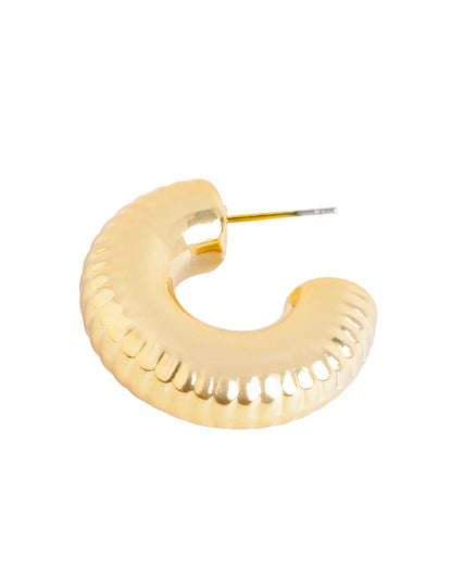 Gold Plated Bold Fluted Textured Half Hoop Earring
