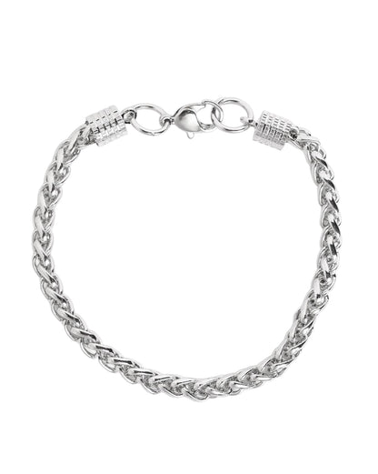 Men Silver Plated Wheat Link Chain Bracelet