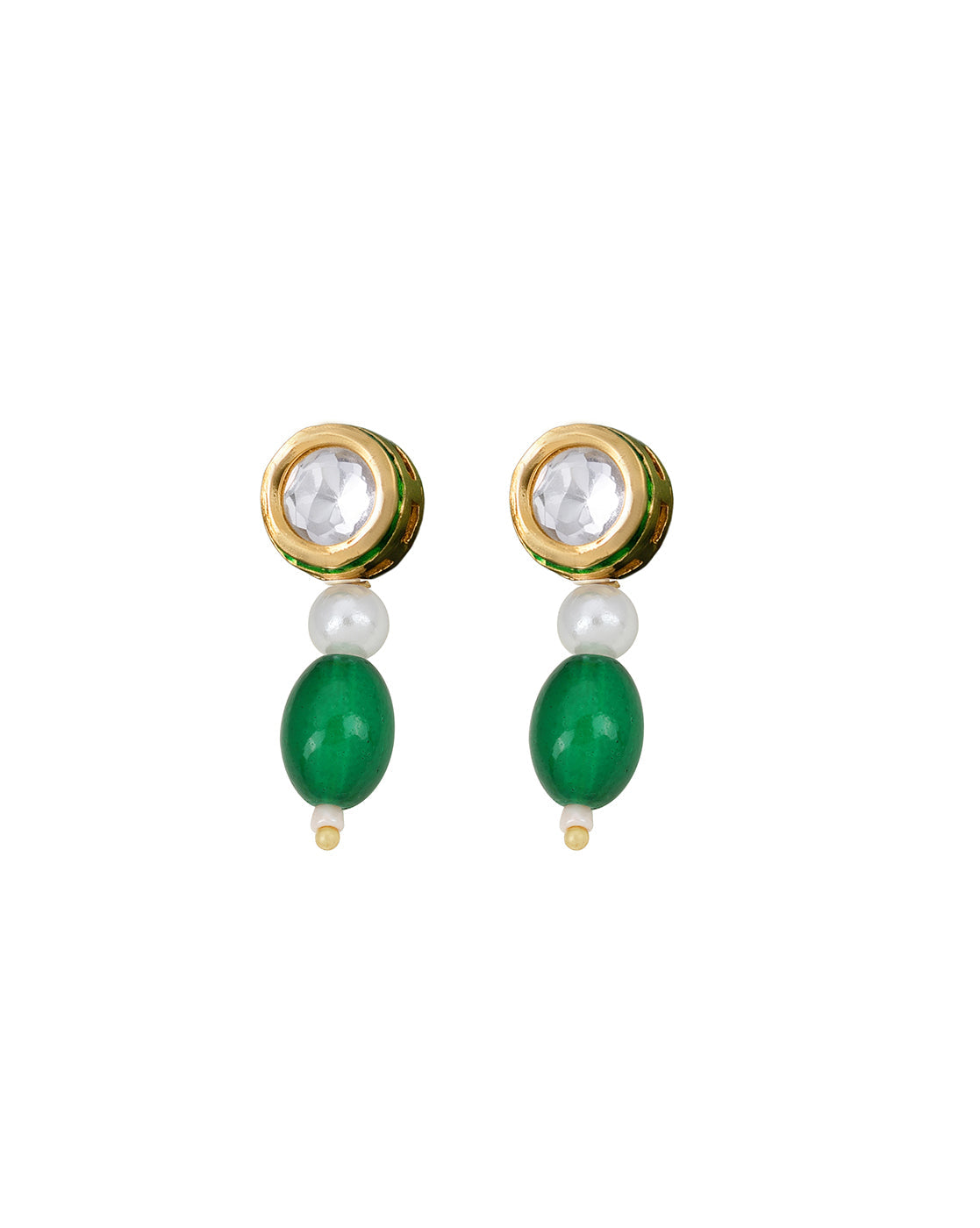 Gold Plated Emerald Green &amp; Pearl Beaded and CZ Jewellery Set