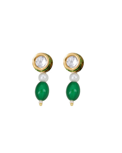 Gold Plated Emerald Green &amp; Pearl Beaded and CZ Jewellery Set