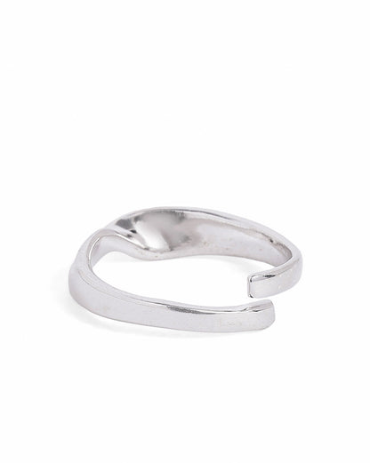 Rhodium Plated Contemporary Twisted Design Adjustable Ring