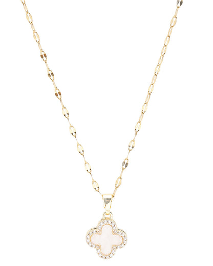 Gold-Plated Designer Reversible Double Color Clover Pendant Necklace