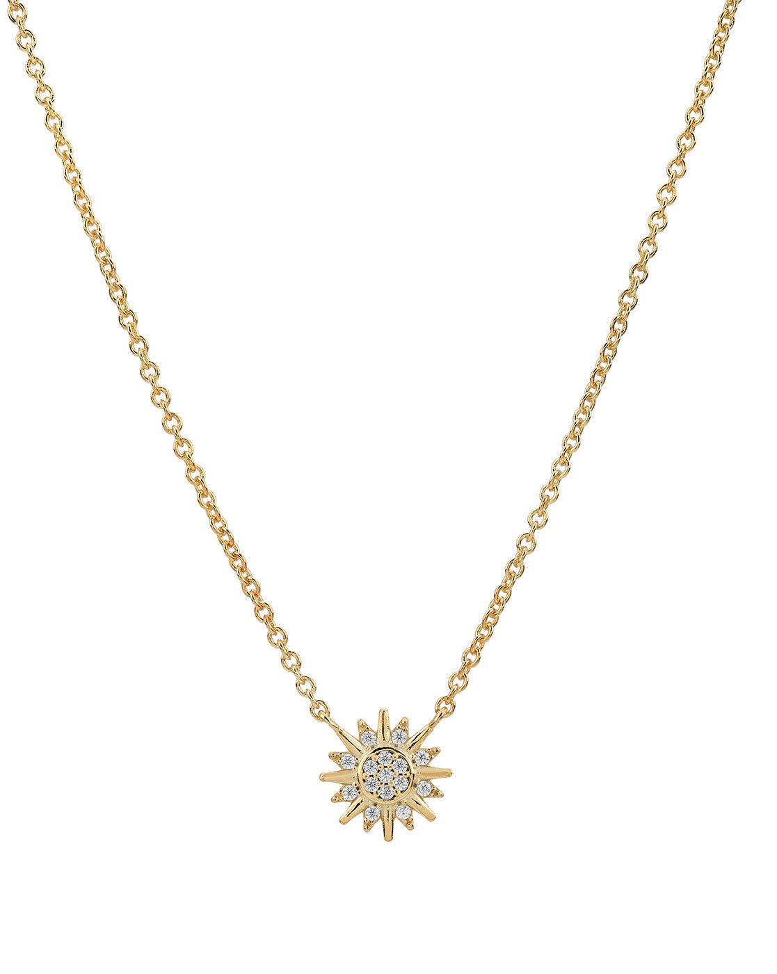 18kt Gold Plated CZ Glam Star Burst Pendant with Chain