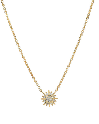 18kt Gold Plated CZ Glam Star Burst Pendant with Chain