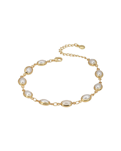 Gold Plated Elegant Oval Pearl Studded Bracelet